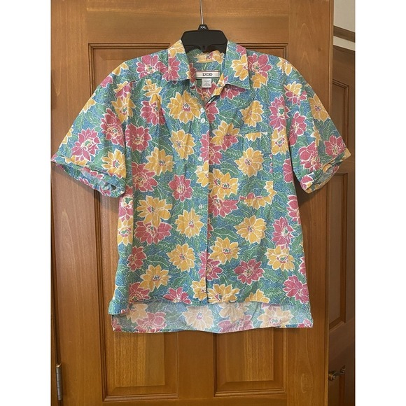 Vintage 90s Hawaiian Island Women's Floral Short Sleeve Button Down Large Retro - Picture 1 of 8